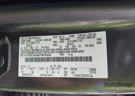 2015 Ford F-150 Platinum from USA, damaged, VIN 1FTFW1EG0FFB79330